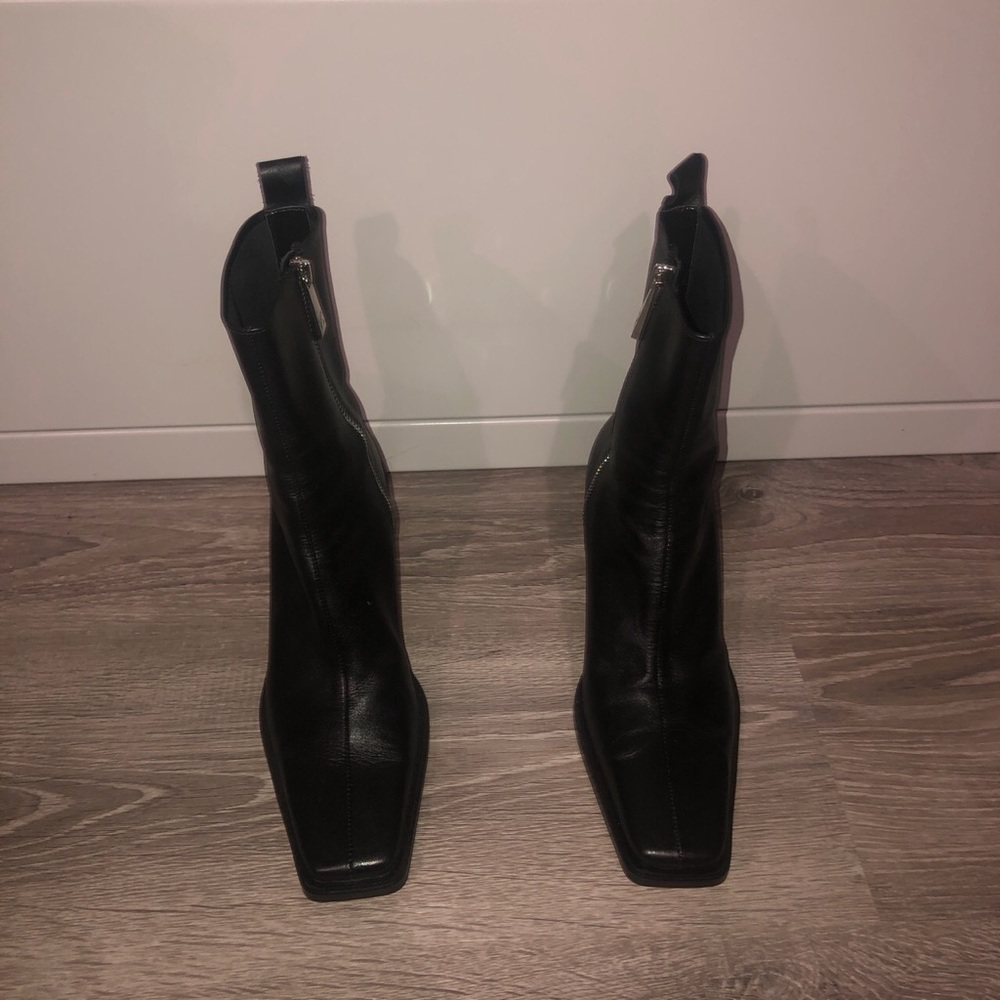 ZARA BLACK GENUINE LEATHER SQUARE TOE BOOTS 6